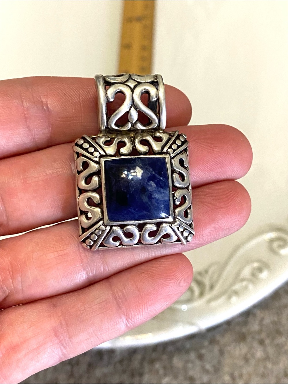 Vintage Sterling Silver Blue Sodalite Pendant 925 Mexico